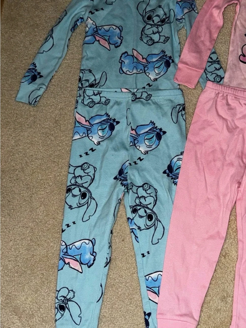 Disney Stitch Girls 4T 2-Piece Long Sleeve Knit Pajama Set Pink & Blue & Slipper